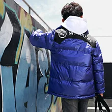 Модные Глянцевые зимние куртки для мальчиков; уличная одежда в стиле хип-хоп; теплая детская верхняя одежда с хлопковой подкладкой