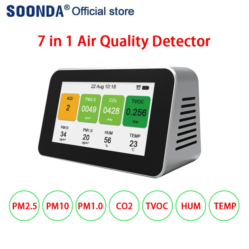 

Multifunctional Air Quality Detector CO2 Tester Meter Dust PM2.5 PM1.0 PM10 TVOC Temperature and humidity meter Measurer