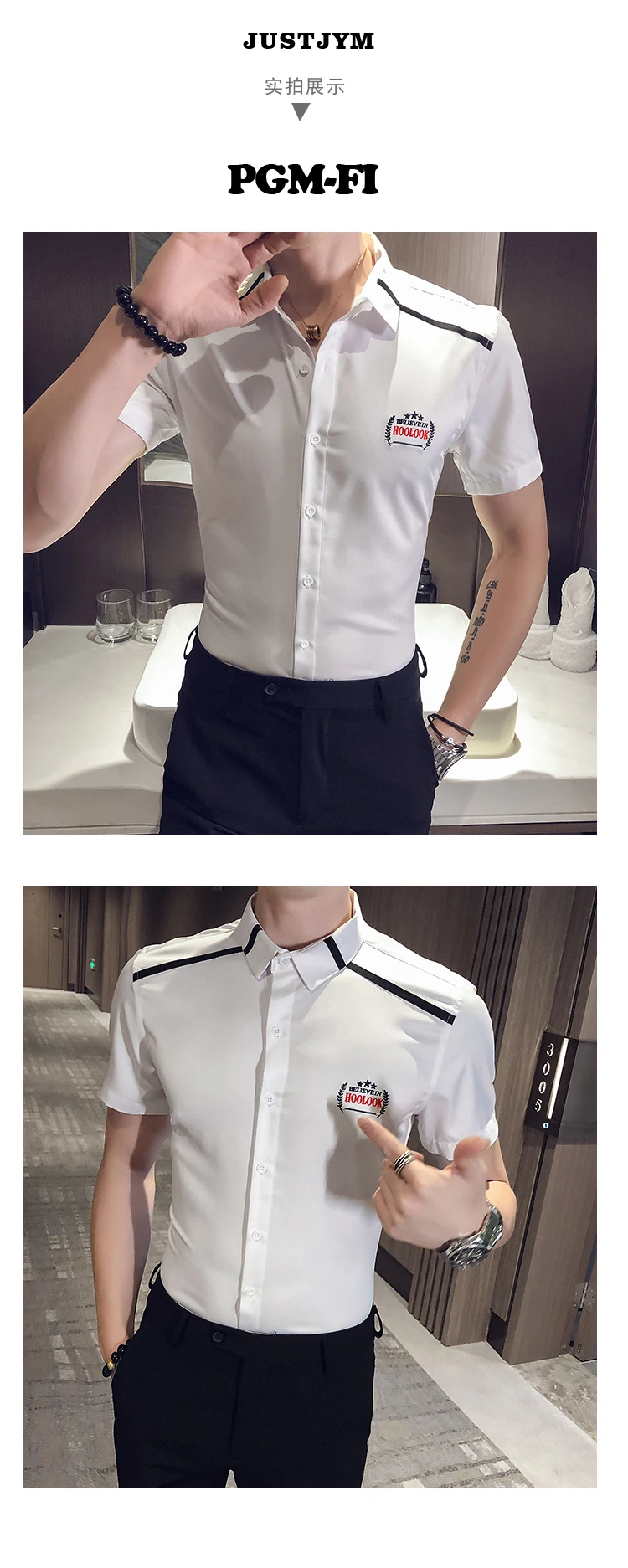 Description Picture 5 of itemMen Shirt Casual Solid Youth Short-sleeved Slim Shirt Student Formal Business Shirts Club Party Prom Tuxedo Clothing 2020 Summer