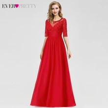 Элегантные красные вечерние платья Ever Pretty трапециевидной формы с круглым вырезом и рукавом средней длины, недорогие шифоновые вечерние платья Robe De Soiree