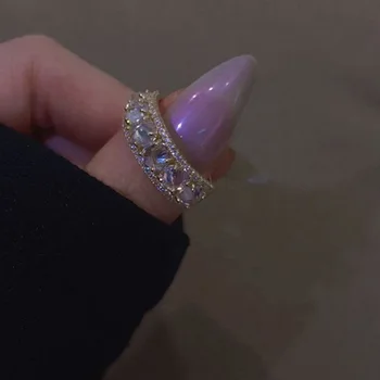 

Real Gold Electroplated Full of Crystals Adjustable Adjustable Ring South Korea Dongdaemun Geometry Joints Quit Cool Food Diamon