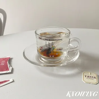 

Turkey Personalized Coffee Cup Latte Glass Reusable Teacup and Saucer Simple Mate Taza Cafe Ceramica Home Drinkware BD50BD