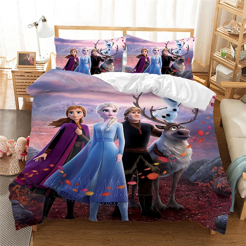 Комплект постельного белья с изображением Анны и Эльзы Frozen2, Комплект постельного белья для девочек, пододеяльник, наволочки, одеяло, Комплект постельного белья s