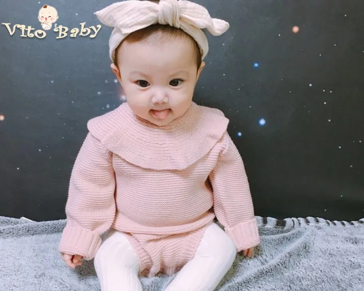

VITO BABY New Kids Baby Boys and Girls Warm Infant Romper Knit Solid Princess Jumpsuit Clothes Sweater Outfit Spring Autumn