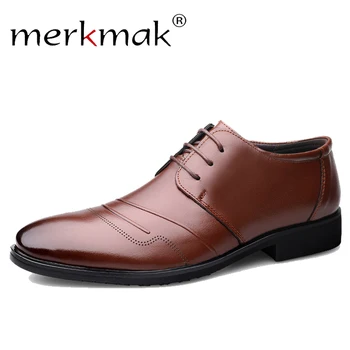 

Merkmak Autumn Business Men Shoes Genuine Leather Lace-up Casual Dress Shoes Man Flats Comfortable Formal Man Footwear