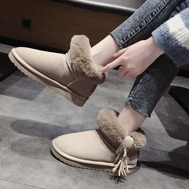 

Women's Short Boot Leather Booties Round Toe Low Heels booties Snow Boots Bootee Woman 2019 Shoes Lace Up Luxury Designer Plush