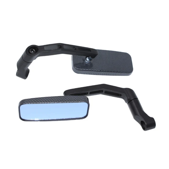 Universal 8mm 10mm Motorcycle Handle Bar End Rear Side View Mirrors Aluminum Rectangle Blind Spot Blue Rearview Side Mirror Carbon print