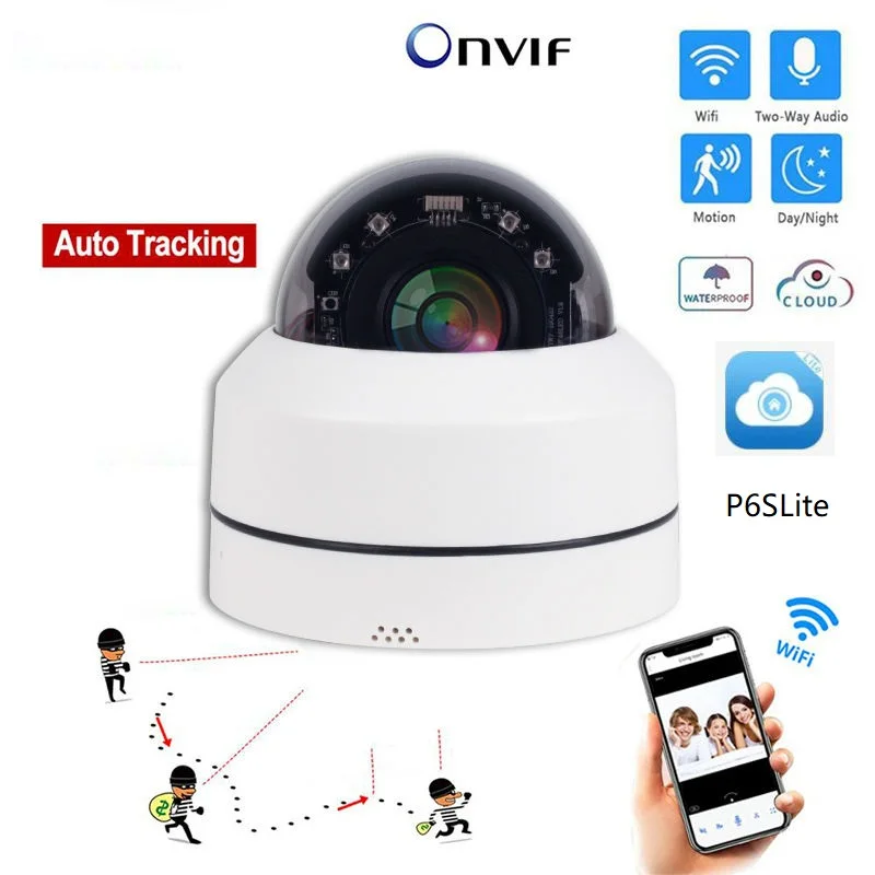 

1080P 2MP WiFi PTZ Humanoid Detect lP Camera 4X Optical Zoom Two-Way Audio Outdoor Security Camera Surveillance CCTV P6SLite