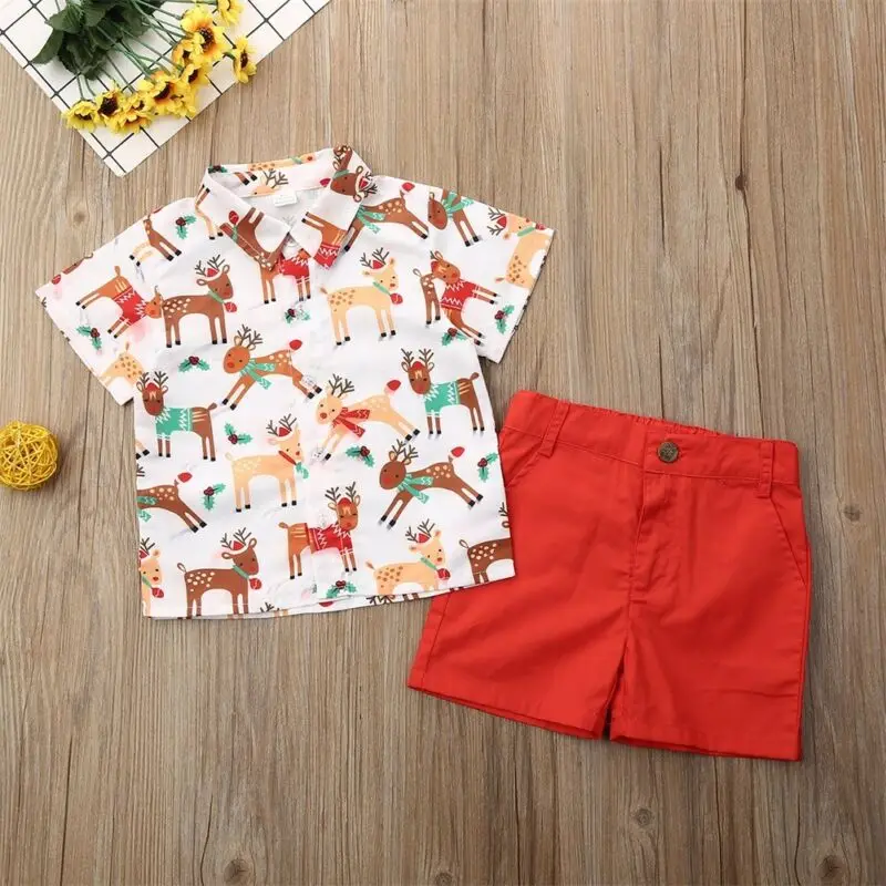 Baby Summer Clothing Christmas Toddler Kids Baby Boy Clothes Xmas Colorful Deer Tops T-Shirt Shorts Outfit 1-6T