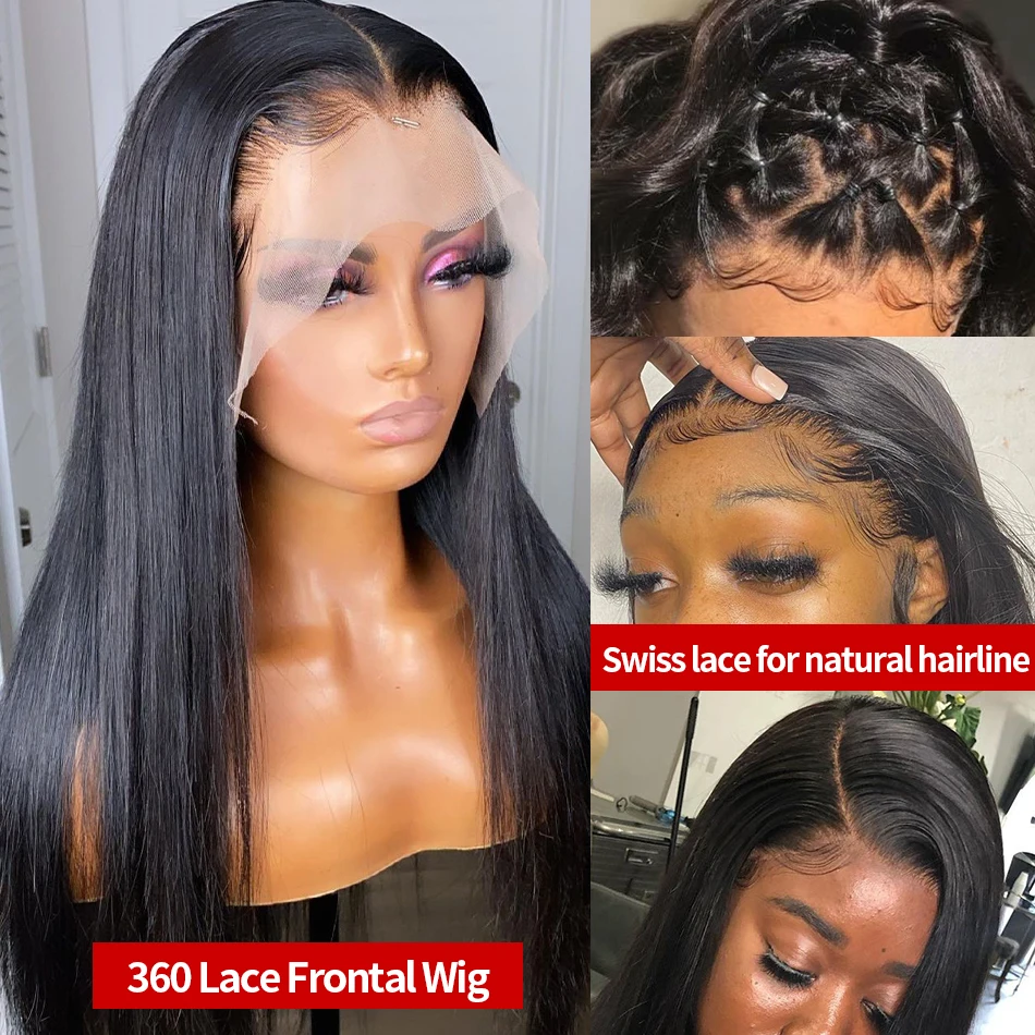 Bone Straight 250 Density 360 Lace Frontal Wigs Brazilian 30 Inch Lace Front Human Hair Wigs Pre-plucked Hairline With Baby Hair