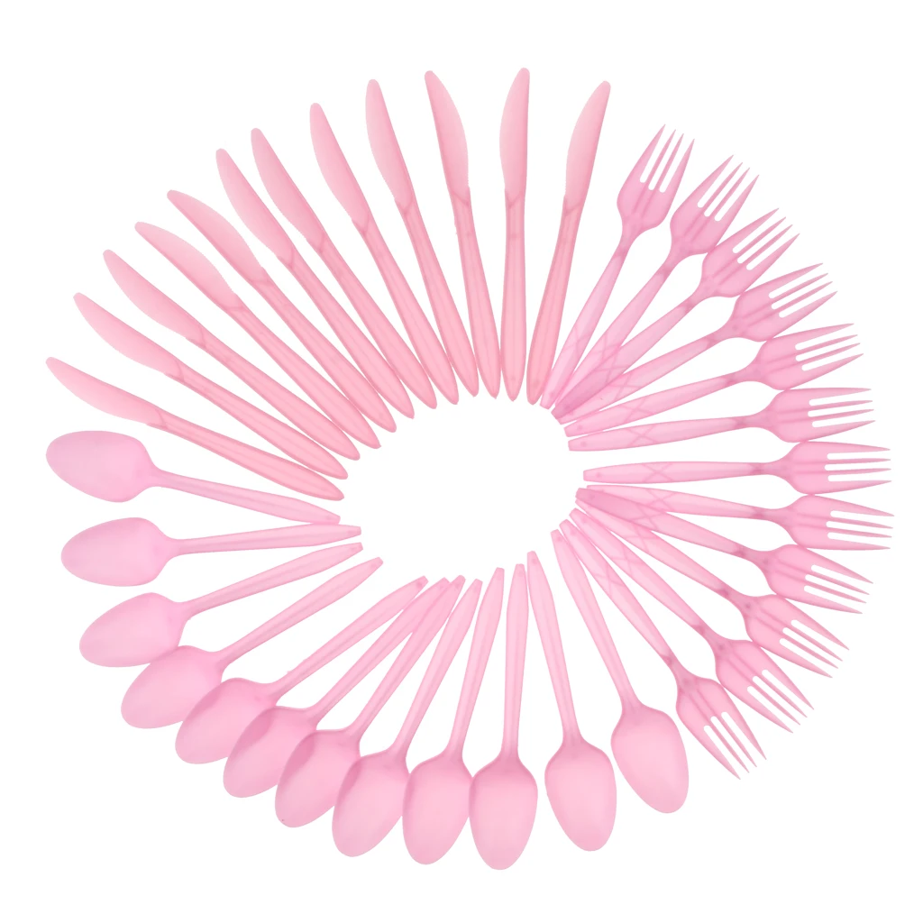 36 Pieces Unicorn Disposable Party Tableware Set Pink Plastic Forks Spoons Knifes for Birthday Party BBQ Supplies