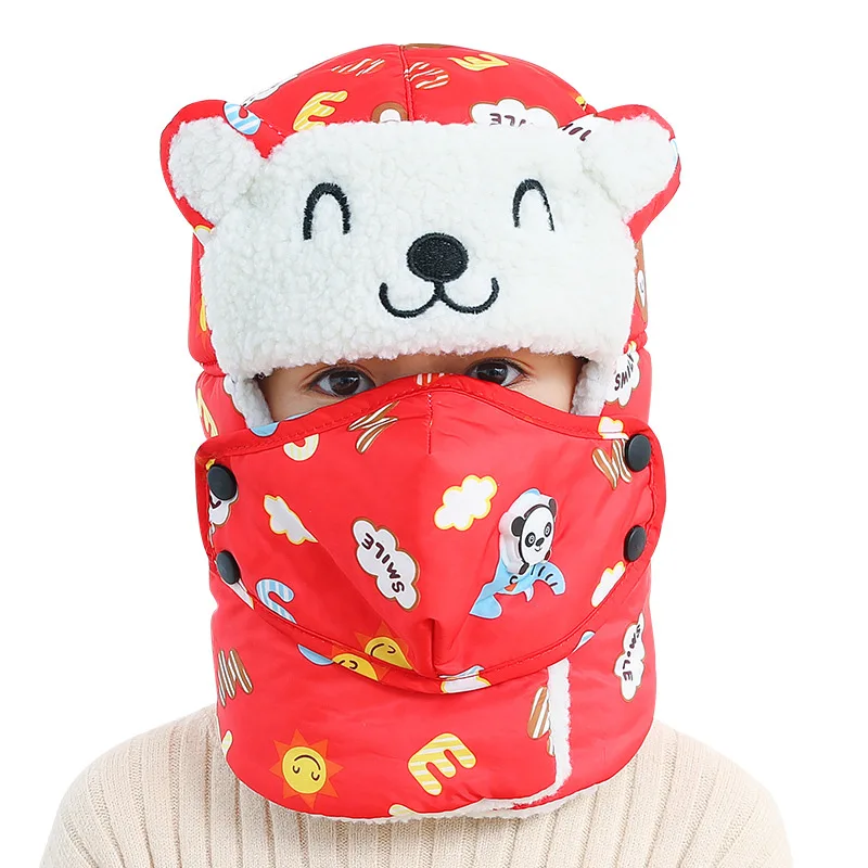 

Cute Animal Kids Bomber Hats Winter Hats Boys Girls Cap with Scarf Neck Cotton Snow Cap Cotton Earflaps Russian Hats Mask