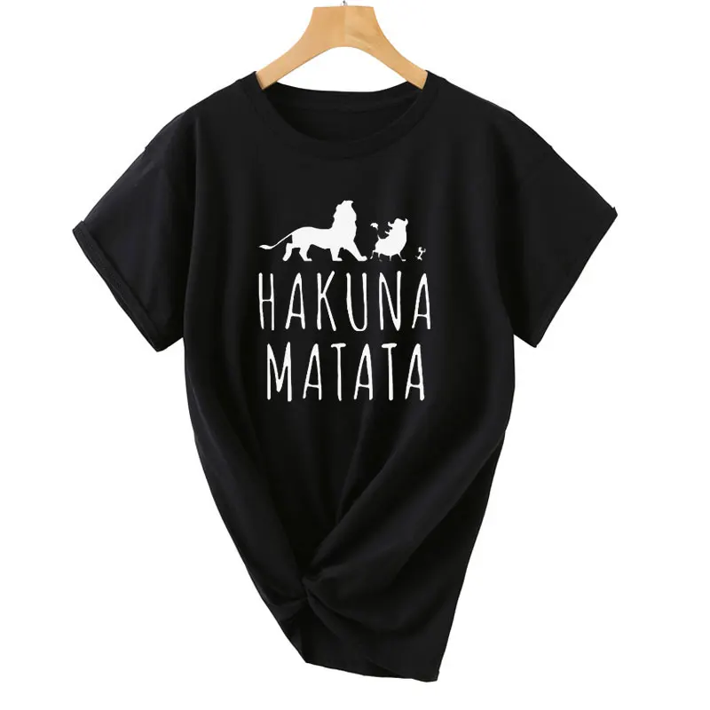 Женская футболка с буквенным принтом Hakuna, летняя женская футболка с коротким рукавом, повседневные хлопковые топы размера плюс - Цвет: Black