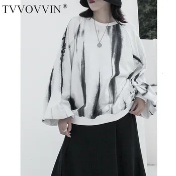 

TVVOVVIN Autumn Printing Sweatshirt Woman Pullover Long Flare Sleeve Dark Style Concise Tie-dyed Personality Fund L214