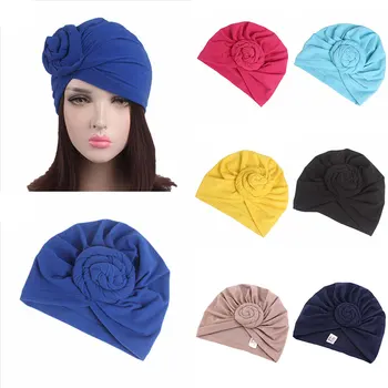 

Women Muslim Twisted India Hat Chemo Cap Knotted Stretch Turban Hat Simple Solid Color Female Hairband Hair Accessories