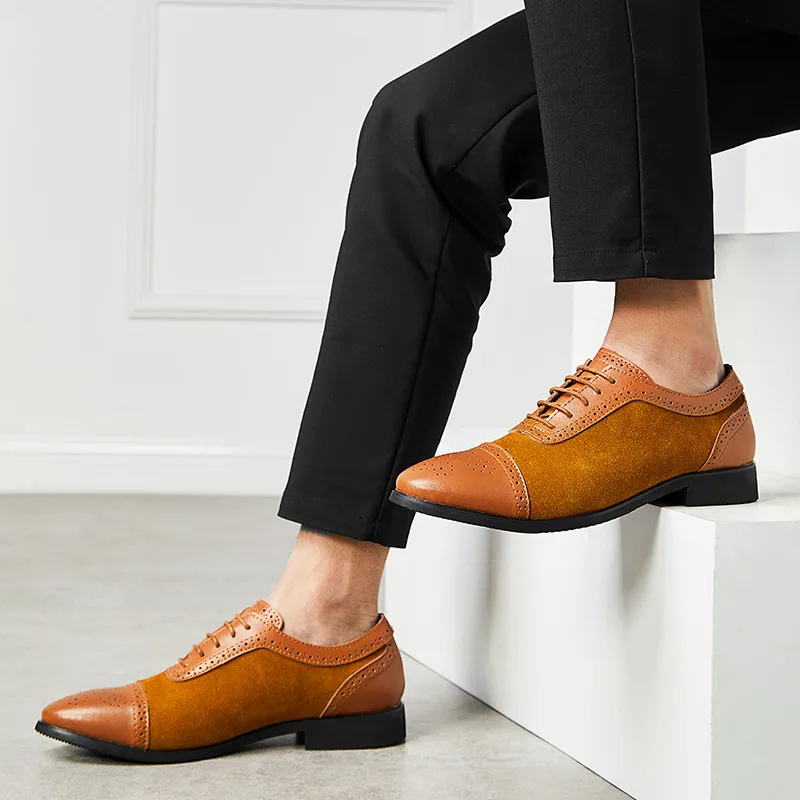 

38-48 Brogue Carved Business Shoes Men Oxford Leather Shoes Mixed Colors Lace-Up Men Wedding Dress Shoes Classic Sapatos Sociais