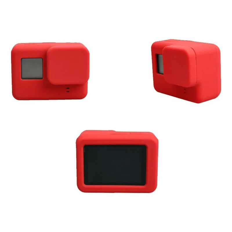 3-Piece Set Soft Silicone Rubber Frame Protective Case + Lens Cap Cover + Adjustable Wrist Strap For Gopro Hero 5 6 7 Black Camera Accessories (12)