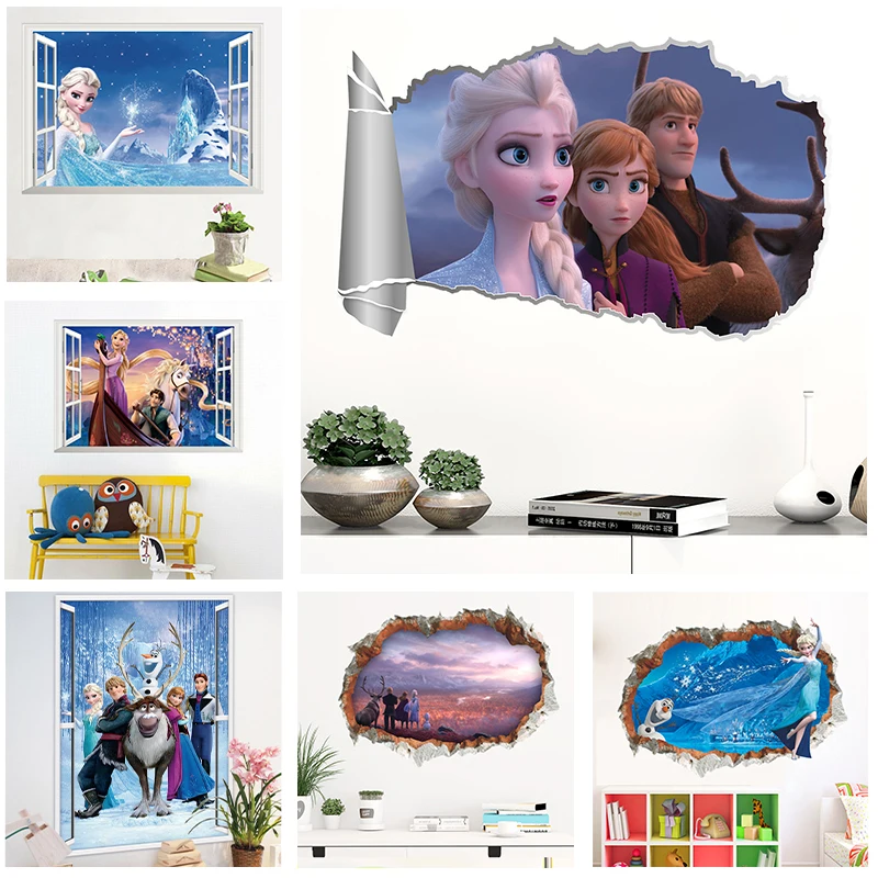 Disney Frozen 2 Princess Wall Stickers For Nursery Kids Room Home Decor Elsa Anna Wall Decals PVC Mural Art DIY Wall Decoration