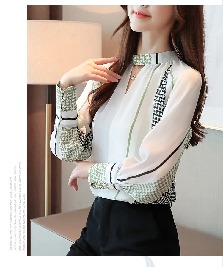 Blusas Mujer De Moda, Повседневная шифоновая блуза с длинным рукавом и винтажным принтом, Женские топы с v-образным вырезом для офиса, осенние женские топы 7086 50