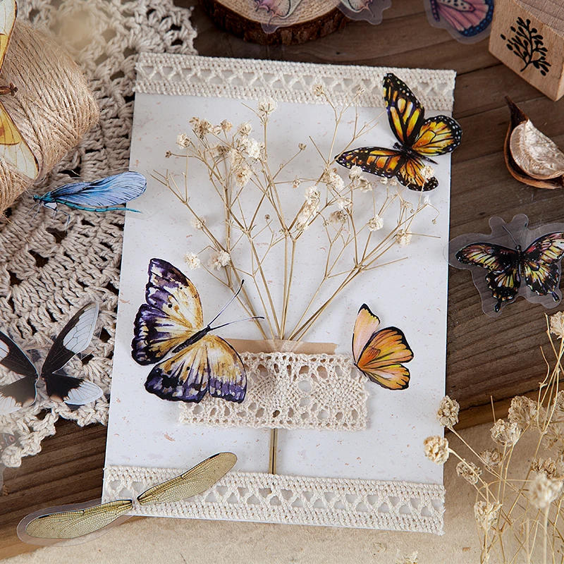 Decoración de mariposa para diarios, suministros de papelería, pegatinas de plantas, diario de basura, álbum de recortes, pegatinas de papelería DIY, 40 piezas