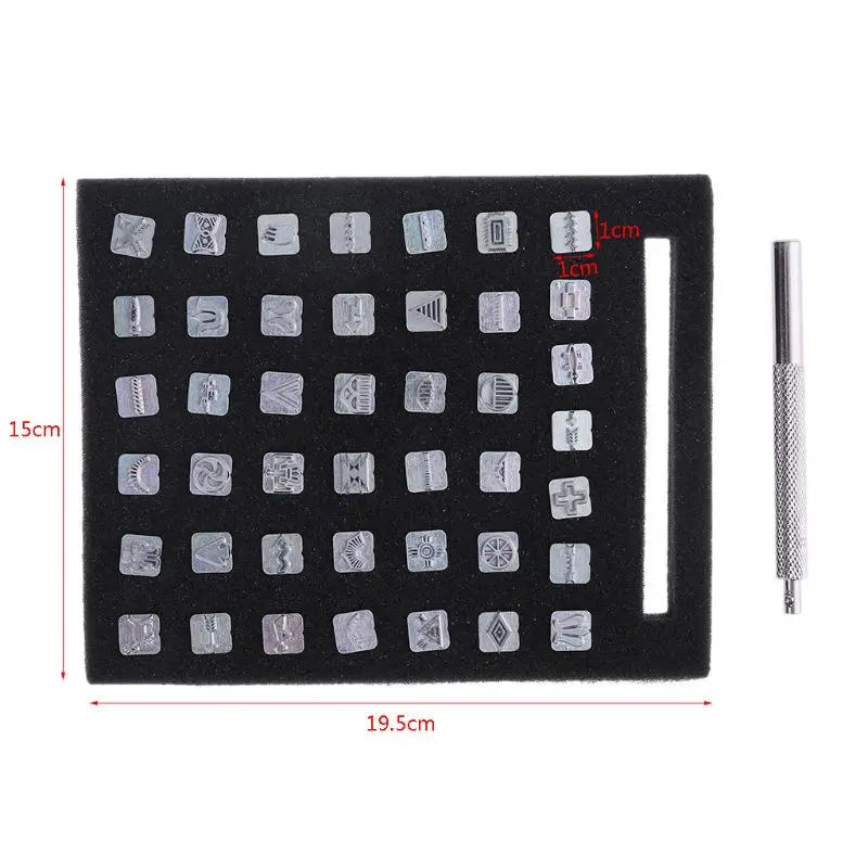 

43pcs/set Symbol Pattern Metal Stamp Punch with Handle Set Steel for Jewelry Leather 19.5x15cm Individual Stamping Heads