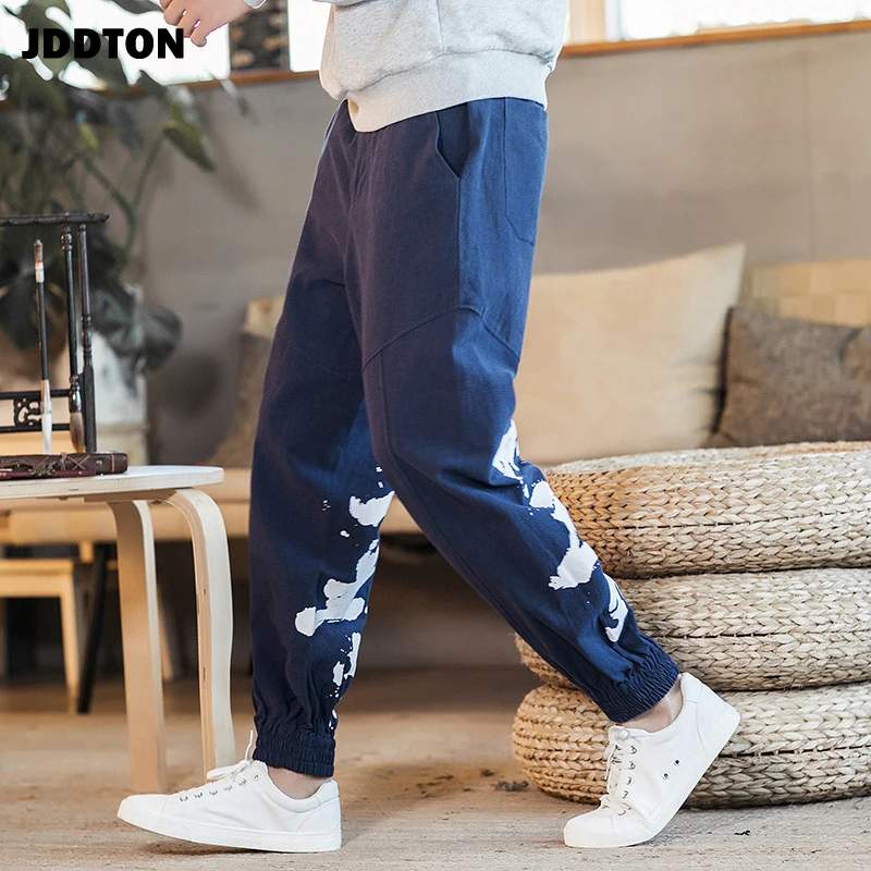 JDDTON Autumn Men's Cotton Linen Retro Harem Pants Jogger Printing Trousers Traditional Casual Loose Fashion Male Trousers JE130 JDDTON Autumn Men's Cotton Linen Retro Harem Pants Jogger Printing Trousers Traditional Casual Loose Fashion Male Trousers JE130