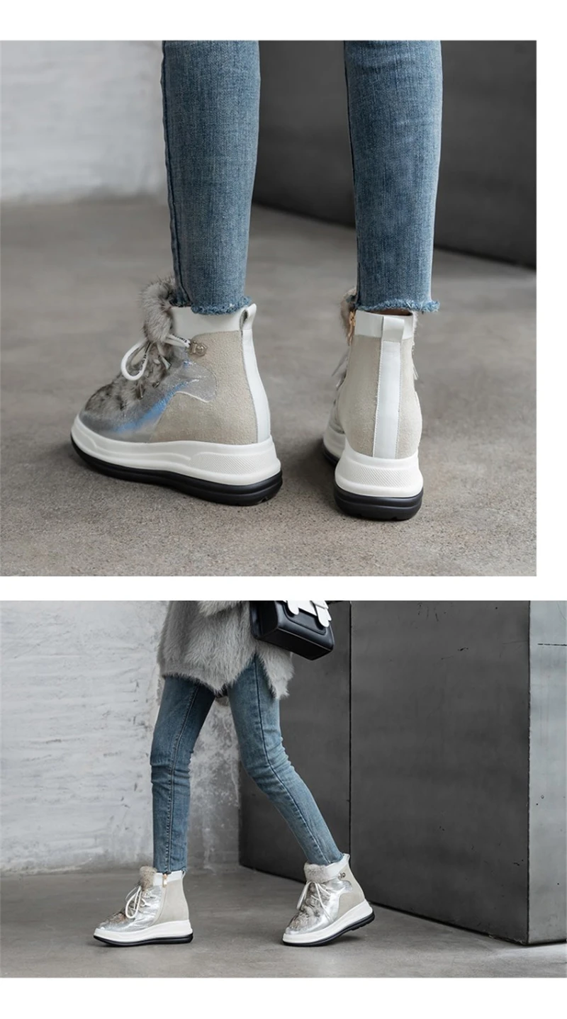 Зимние ботинки на меху со шнуровкой; женские модные повседневные ботинки на платформе с круглым носком; женские Серебристые плюшевые ботильоны; зимняя обувь; женская обувь на молнии