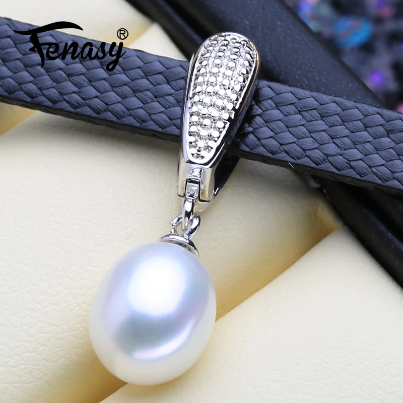 

FENASY Natural Freshwater Pearl Pendant Necklace For Women 925 Sterling Silver Choker Necklace Black Rope Chain Fashion Style
