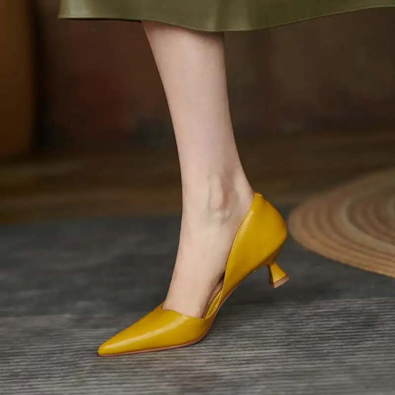 Krazing Pot Full Grain Leather Colorful Pointed Toe Stiletto High Heels Slip On Fashion Shallow Sexy Wedding Wholesale Ins Pumps