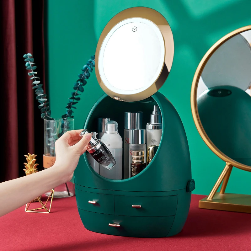 New Led Cosmetic Case Hd Mirror Luxury Makeup Storage Box Home Dressing Table Skin Care Organizer Large Toiletries Plastic Bin Aliexpress Home Garden