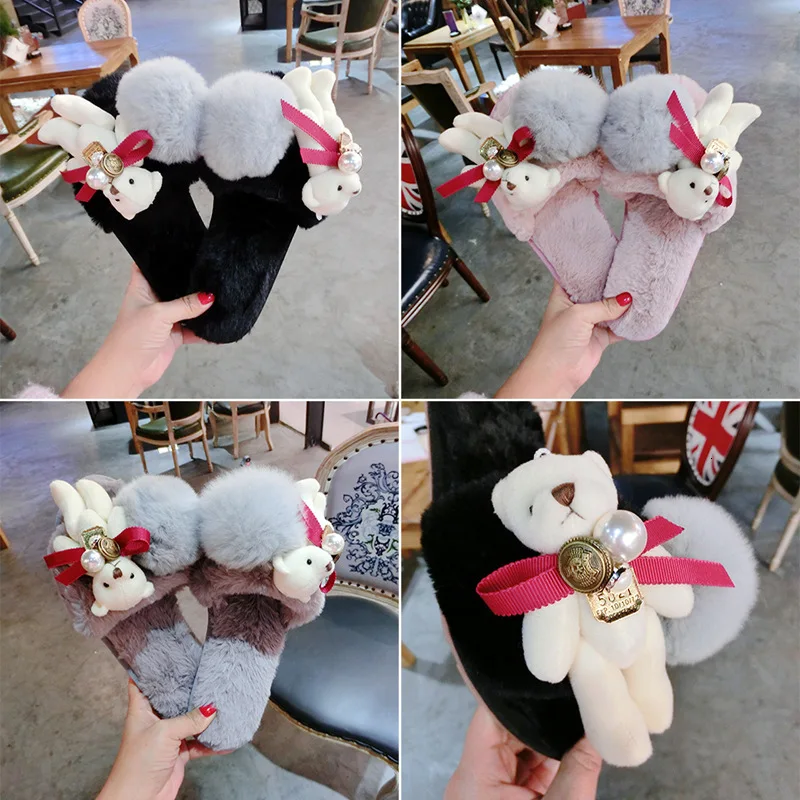 SP &amp CITY/милые тапочки с медвежонком из мультфильма теплые меховые Вьетнамки