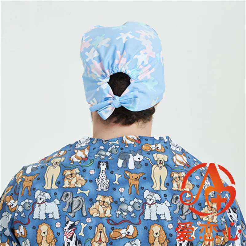 NEW Hospital Doctor Man Woman Surgical Cap Absorb Sweat Terry Printing Chirurgical Cap Adjustable Short Hair Dome Scrub Hat