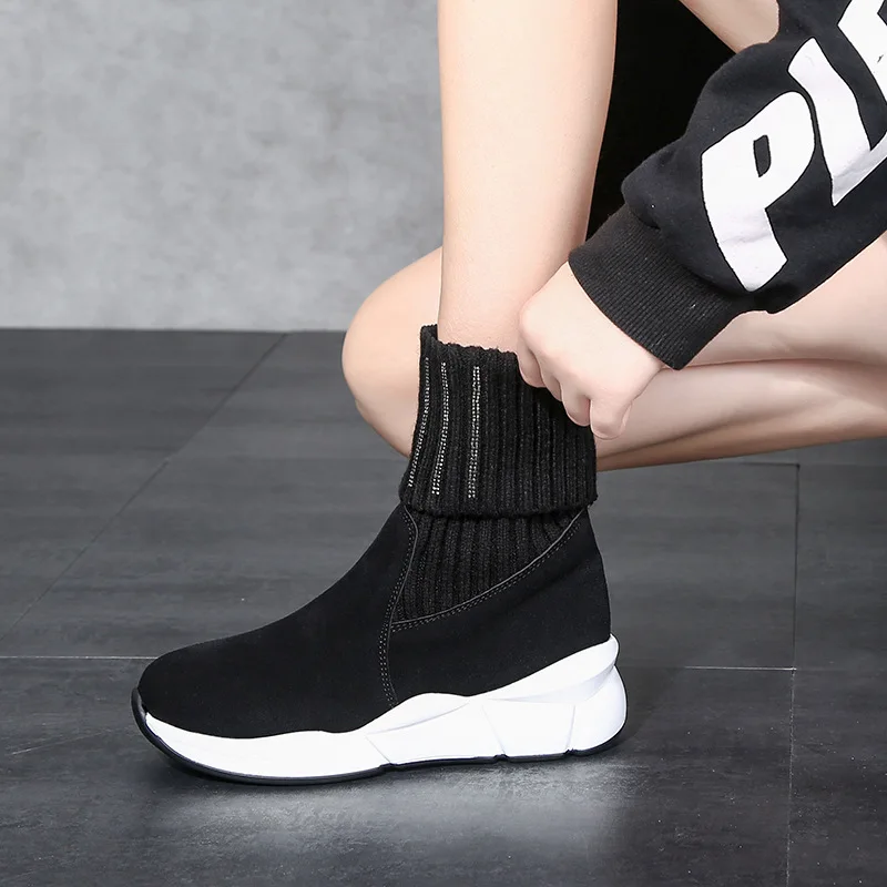

Lg-39 Flat Short Boots Women's 2019 Autumn And Winter round-Toe Side Zipper Thick Bottomed Korean-style Versatile Wool Socks Boo