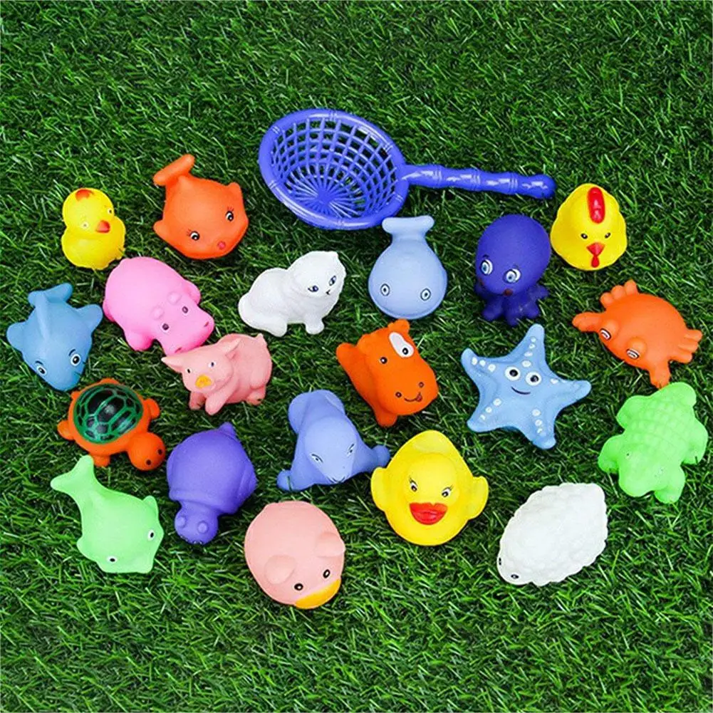 Kuulee 20Pcs/Set Baby Bathing Toys Set Cute Small Amimall Shape Float Squeeze Sound Wash Bath Swim Dive Play Animals Toys