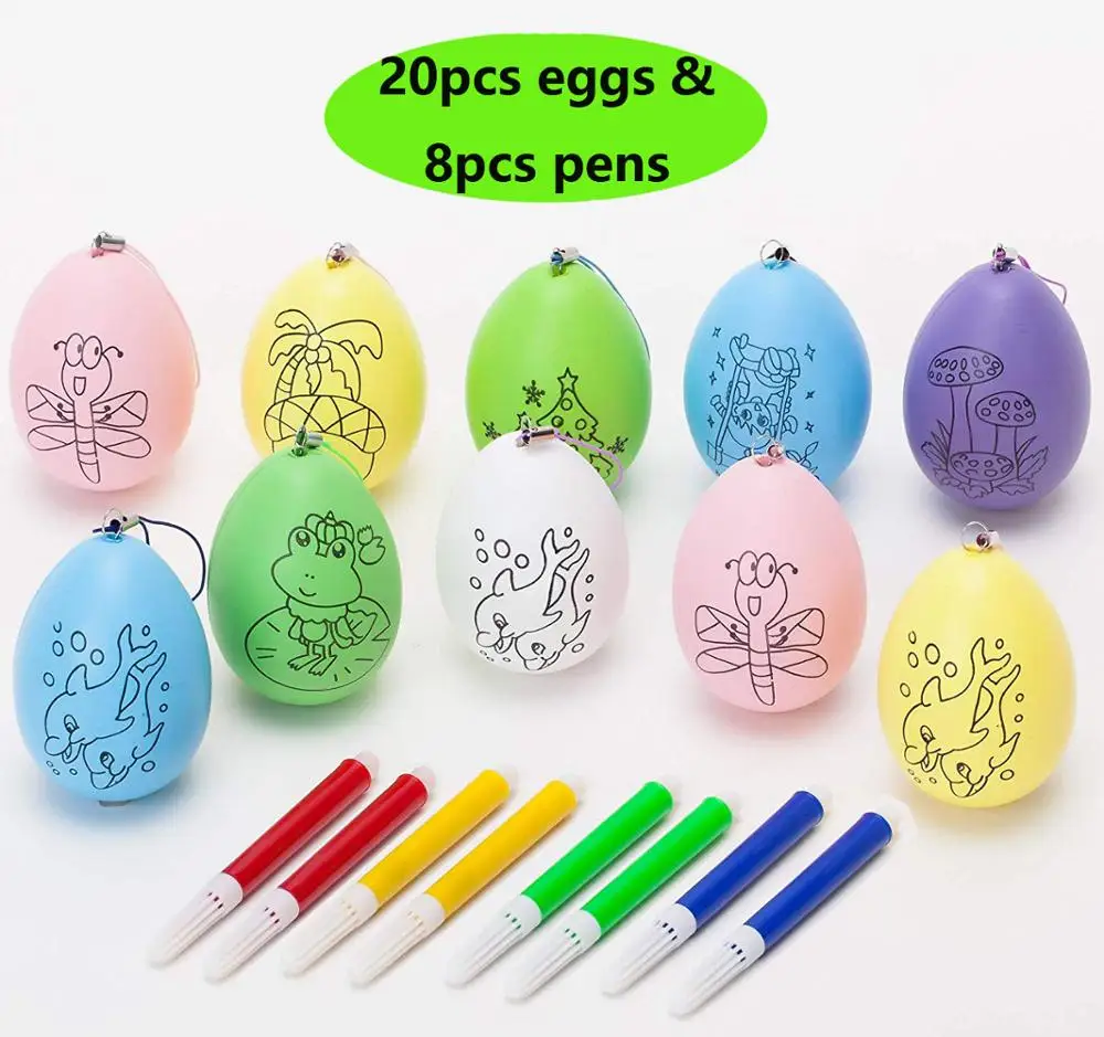 

Easter Eggs 20Pack Decorative Painting Easter Orname with 8pcs Water Color Pens Hanging Easter Eggs for DIY Crafts and Assorted