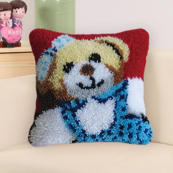 DIY Latch Hook Cushion Foamiran For Needlework Couples Pillow Sets Latch Hook Cartoon Embroidery Bear Pillow Sets For Handiwork