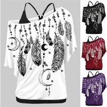 Sexy Tops Blouse Neck-Shirts Casual Ladies Print Skew