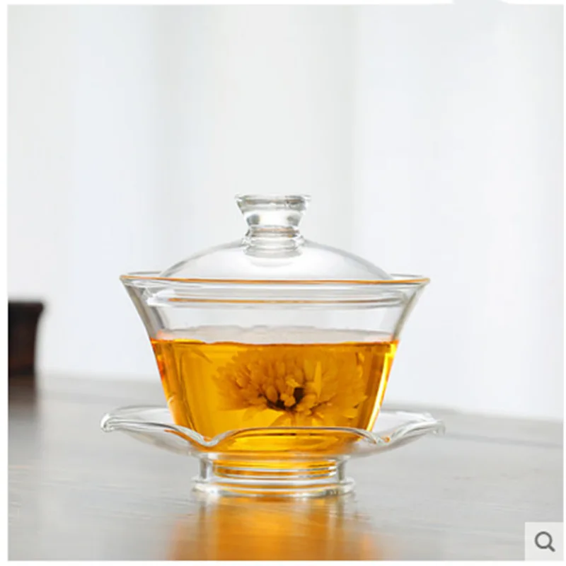 

glass cover bowl tea set three transparent hand grab anti-ironing thickening heat-resistant kungfu cup
