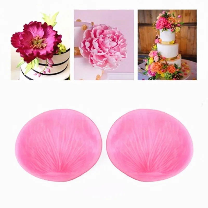 

2PC New 3D Peony Flower Petals Embossed Silicone Mold Relief Fondant Cake Decorating Tools Chocolate Gumpaste Candy Clay Moulds