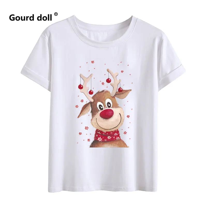 Ropa a juego para la familia de Feliz Navidad, camiseta para madre, padre, hija, hijo, niño, manga corta roja, estampado de ciervos, moda Harajuku