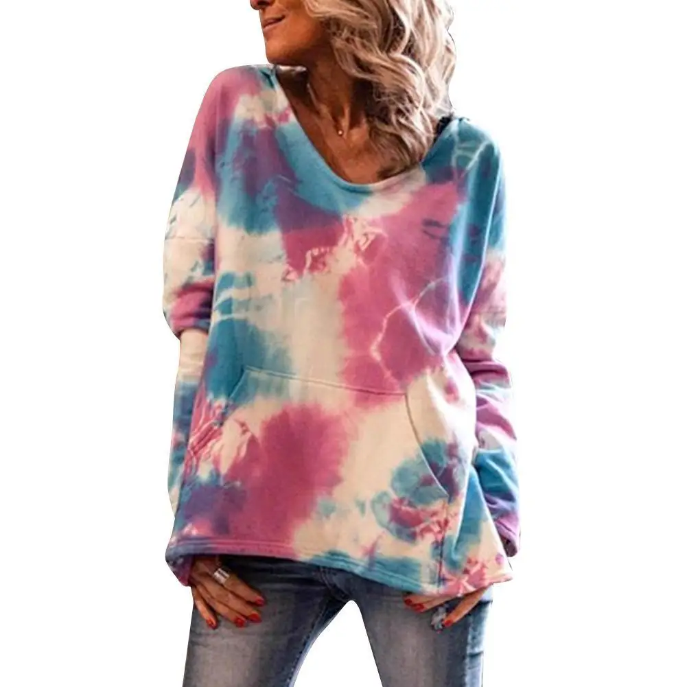 

Tie-Dye Gradient Knitted Hoodie Positioning Printing Hooded One-Piece Long Pullover Colorful Women's Top Top Autumn New N3D6