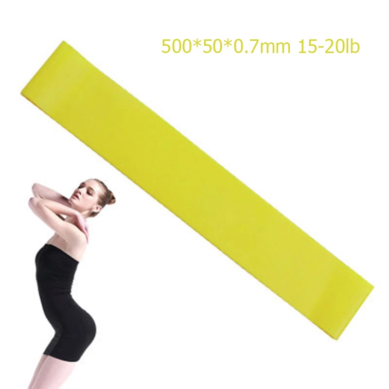 Yellow 500mm 5 цветов, резинки для йоги, Уличное оборудование для фитнеса, 0,35 мм-1,1 мм, резинки для пилатеса, занятий спортом, тренировок - Цвет: Yellow 500mm