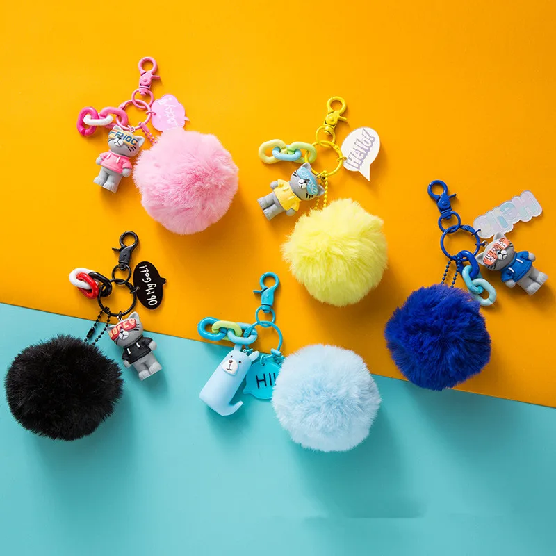 

Cute Cartoon Cat Doll Keychain Pompones Hairball Keyrings for Women Girl Bag Backpack Pendant Charms Decoration Accessories