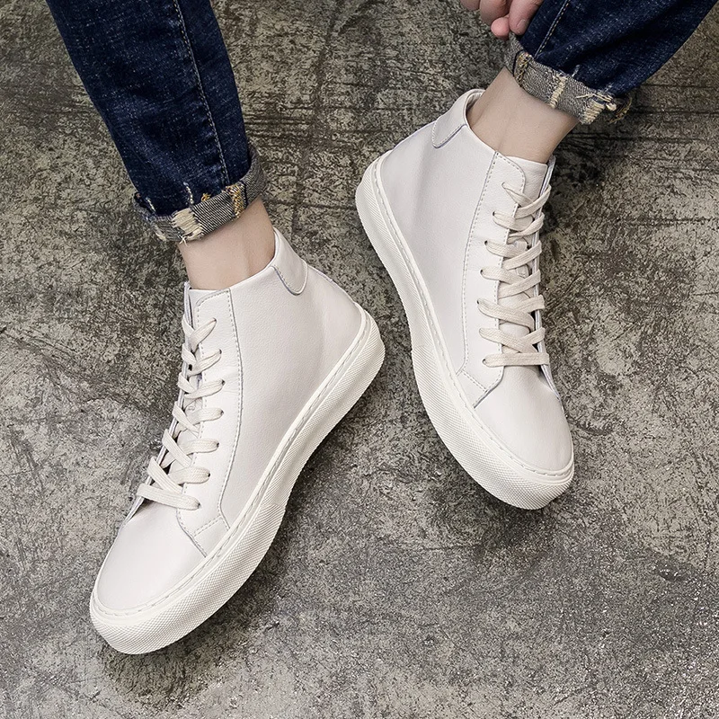 

2020 Spring New Style MEN'S SHOES Genuine Leather White Shoes Trend Hight-top Comfortable Shoes Fashion Breathable Casual Shoes