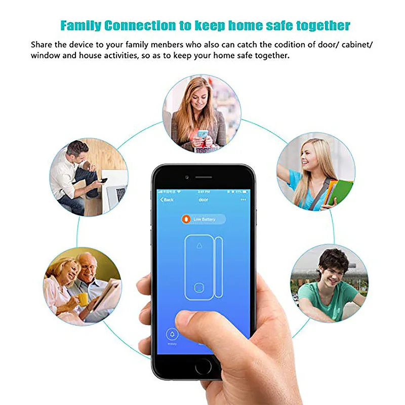 Заряжаемый умный дом безопасности беспроводной дверной сигнализации WiFi датчик окна с литий-ионной батареей для Tuya Smart Life IFTT Amazon Alexa APP