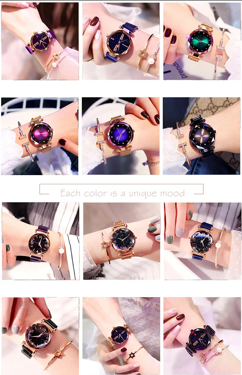 Прямая поставка Женские часы с магнитной пряжкой Звездный браслет с изображением неба роскошные женские кварцевые часы из нержавеющей стали Relogio Feminino