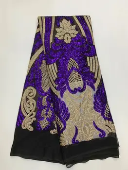 

Purple and Gold Nigerian Sequin Lace Fabrics 2020 Nigerian Lace Fabrics Embroidery African Tulle French Lace Materials For Women