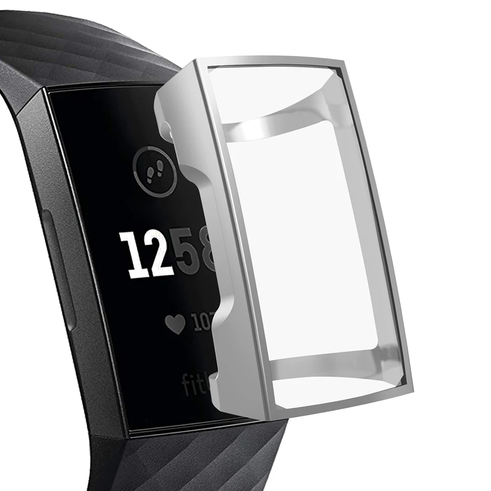 Защита экрана для Fitbit Charge 3 браслет протектор для часов поддержка сенсорного управления Анти-пыль анти-падение часы циферблат чехол - Цвет: Серебристый