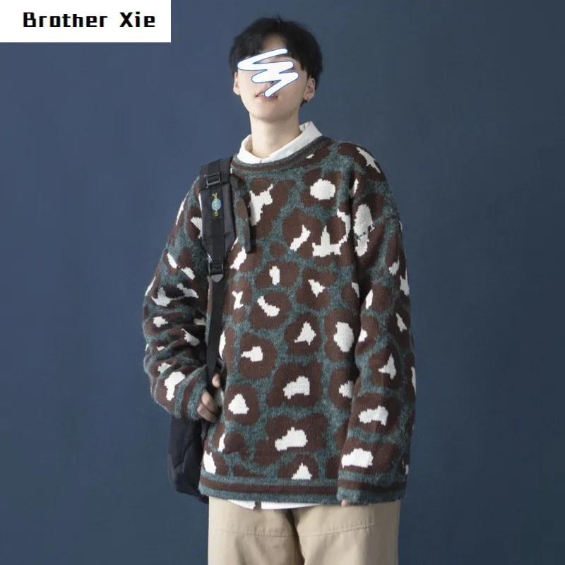 

Winter Sweater Men's Warm Fashion Print Casual O-neck Knit Pullover Man Wild Loose Long-sleeved Sweater Male Clothes M-2XL