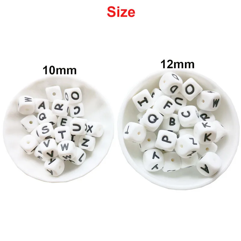 100pc Silicone Letter Beads for Insert Name on Pacifier Chain Clips 10MM 12MM Chewing Alphabet Beads for Baby Necklace Teethers